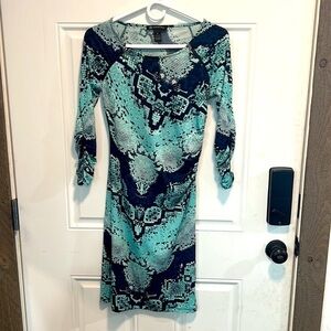 INC snake print blue body con dress